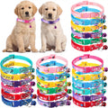 Yunsailing 24 Pcs Dog Collars with Bells for Litter Dog Puppy Soft Nylon Whelping Adjustable Reflective Kitten Collars for Newborn Pets Dogs, Assorted Colors(Cute Pattern)