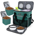 BAGLHER Pet Travel Set Airline-Approved Carrier for Small/Medium Cats & Dogs + Travel Bag with Food Containers & Silicone Bowls, Grey & Green