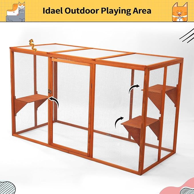 Nyeekoy Catio Outdoor Cat Enclosure, 71" Large Catios for Cats Patio, Outside Cat Enclosures, Cattio with Waterproof Roof, Clearance Cat Cage for Multiple Cats, Orange
