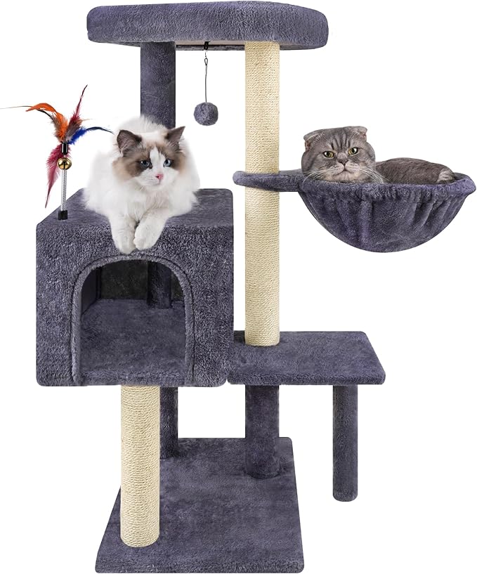 AIWIKIDE Cat Tree Has Scratching Toy with A Ball Activity Centre Cat Tower Furniture Jute-Covered Scratching Posts (Grey, 36.6'')