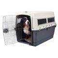 SportPet Airline Compliant XXX-LARGE 48" Travel Dog Kennel-Durable Plastic Airline Pet Carrier w/Removable Wheels & Food Bowls, Collapsible Indoor/Outdoor Dog Kennel, Dogs up to 44"L & 33"H-Cream/Gray