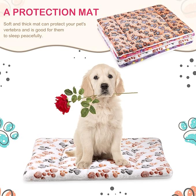 Tuanse 4 Pack Ultra Soft Dog Cat Bed Mat Small Animal Guinea Pig Bed with Cute Print Reversible Fleece Dog Crate Kennel Pad Cozy Washable Thickened Hamster Pet Beds Mat(23 x 18 Inches,Vivid Color)