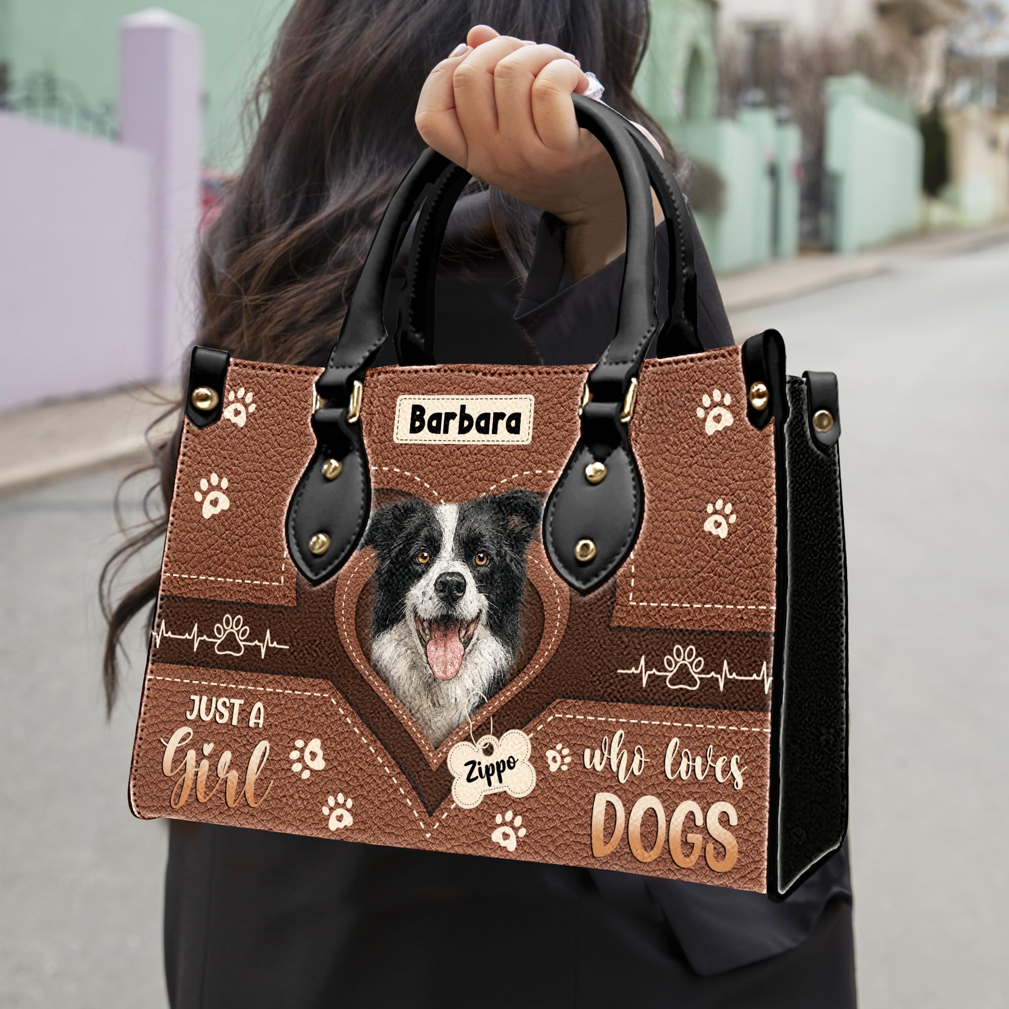 ENCYCOM Personalized Pet Mom Leather Handbag – Custom Name Dog Cat Photo Purse, Pet Lover Gifts for Women, Christmas (Style 5)