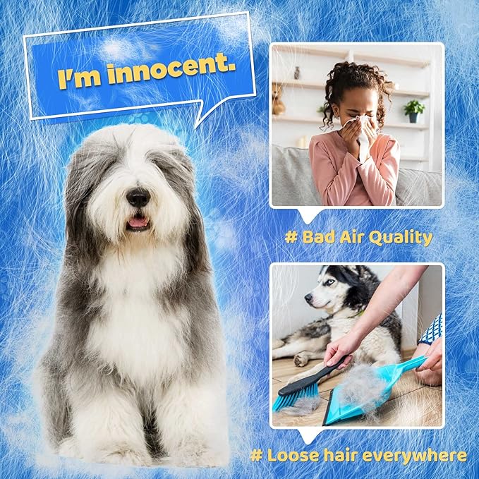 Pet Hair Removal Glove with 255 Silicone Tips for Dogs & Cats, Right Blue