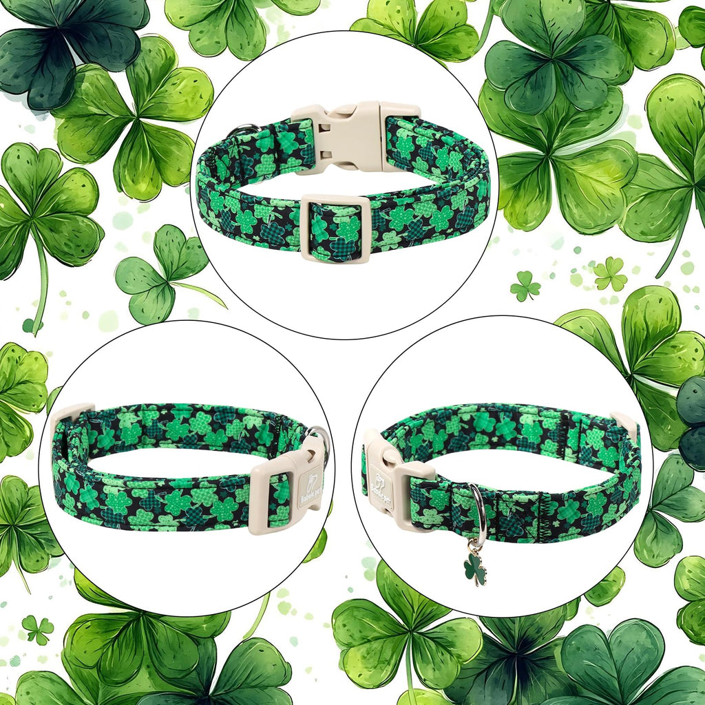 Babole Pet St Patricks Day Dog Collar for Large Dogs - Green Lucky Clover Dog Collars, Lightweight Adjustable Irish Festival Shamrock Dogs Collars with Quick Release Buckle L