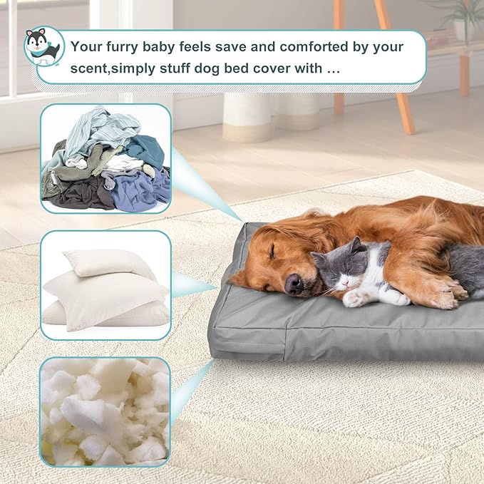 Explore Land Waterproof Dog Bed Cover Canvas Washable Dog Crate Pad Replacement Cover for 48 Inch Crate, 46Lx29Wx4H inch, Gray