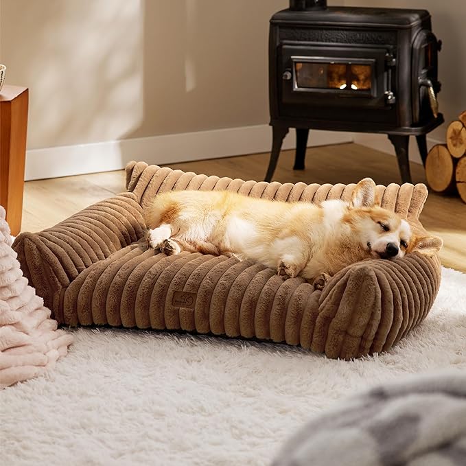 Bedsure ComfyFleece™ Shown on TV Dog Couch for Medium Dogs,36in Camel Brown