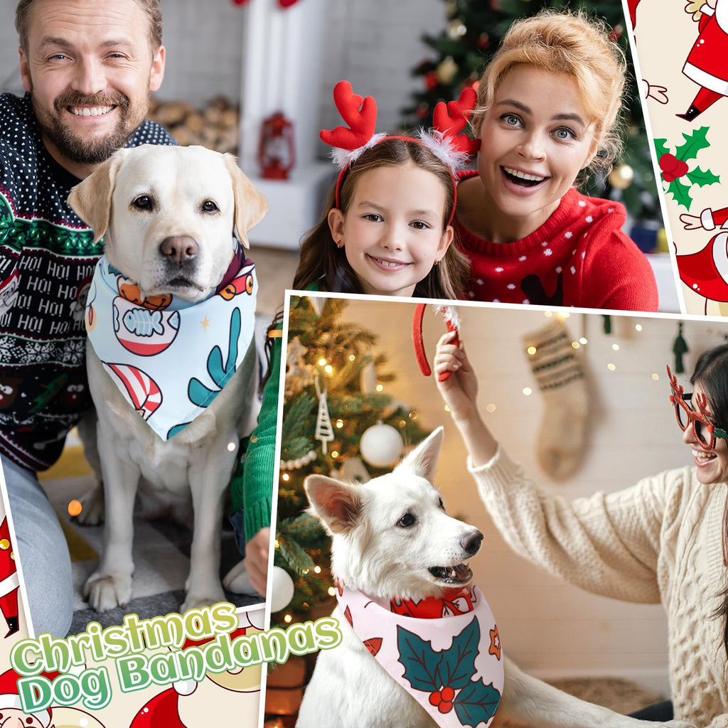 Huhumy 100 Pcs Christmas Dog Bandanas Bulk Pet Bibs Colorful Triangle Scarf Xmas Pet Bandanas for Medium Large Dogs Christmas Party Xmas Costume Decor