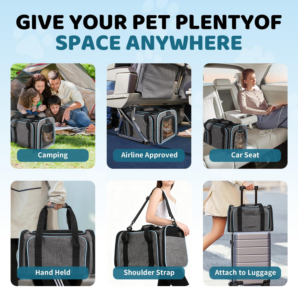 Cat Carrier - Airline Approved Expandable Soft Side Pet Carrier, Collapsible Pet Travel Bag Carrier with Foldable Pet Bowl for Cat Small Animals Under 14LB, 17 * 11 * 11
