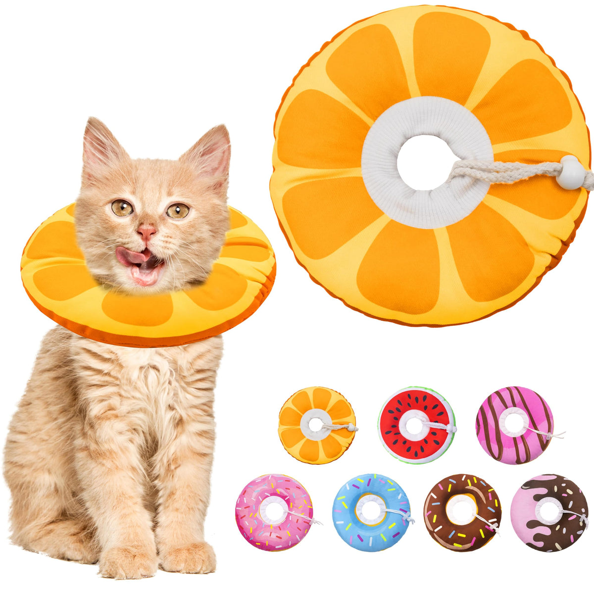 Seyezo Cat Cone Collar Soft, Adjustable Cat Recovery Cone, Orange, Small