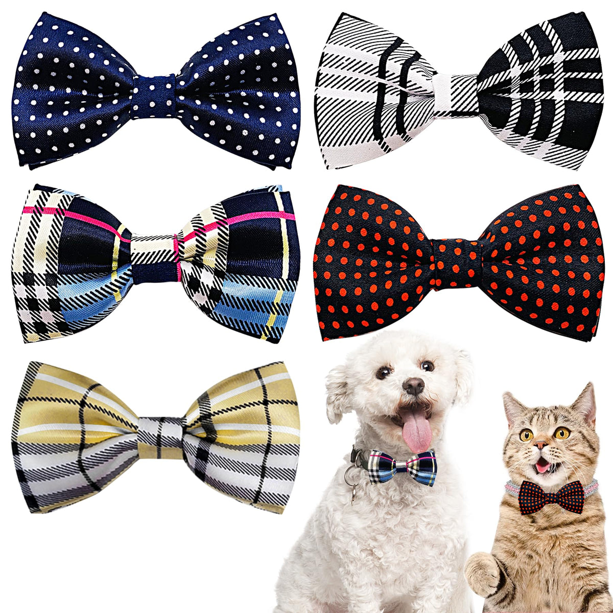 PET SHOW 5 Pack Happy Birthday Dog Bowties for Small Dogs Slide on Collar