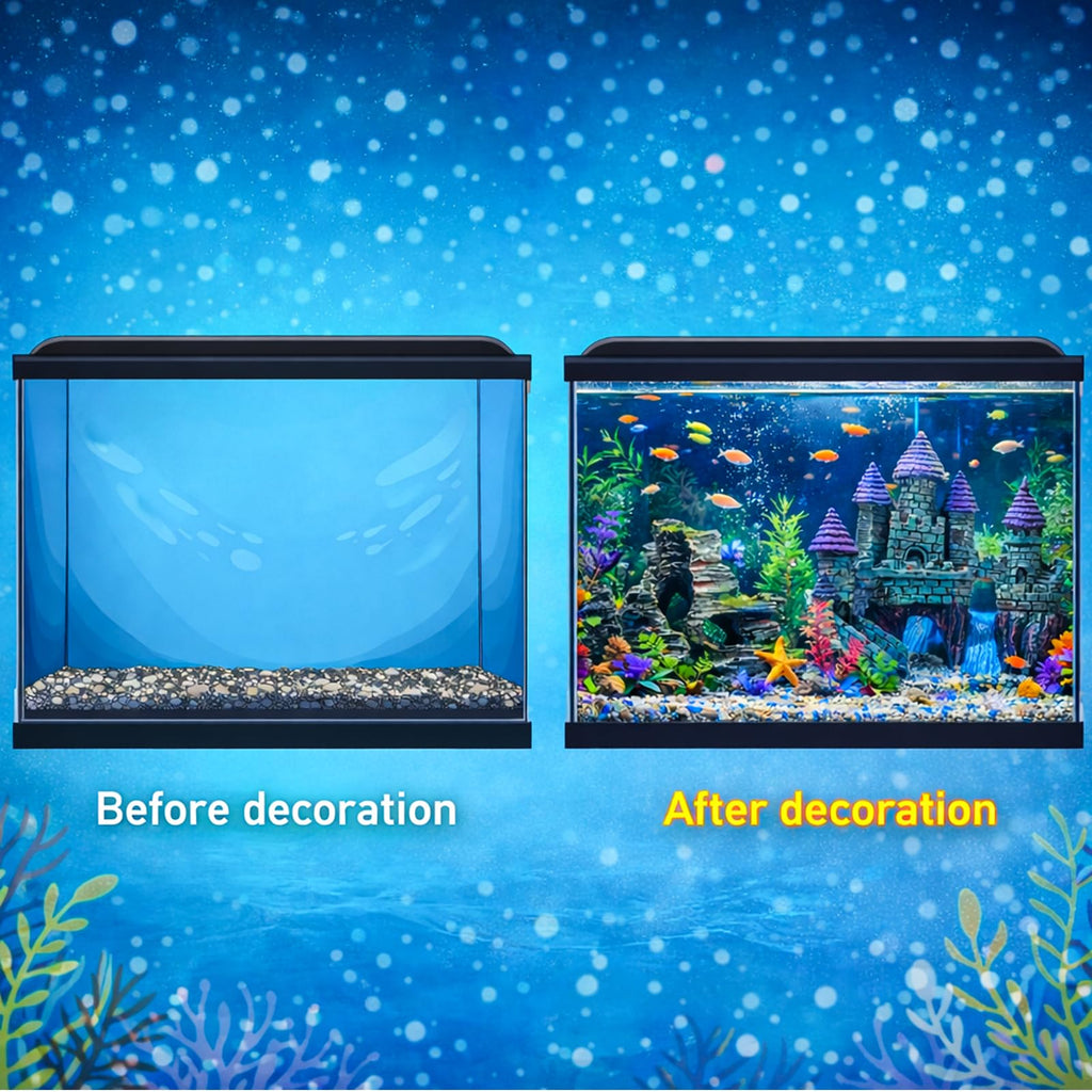 Mechpia 13 Pieces Aquarium Decorations Kit, Fish Tank Decorations Set Small Resin Castle and Rockery Betta Fish Cave Hideout Coral Artificial Plastic Plants Ornament Accessories
