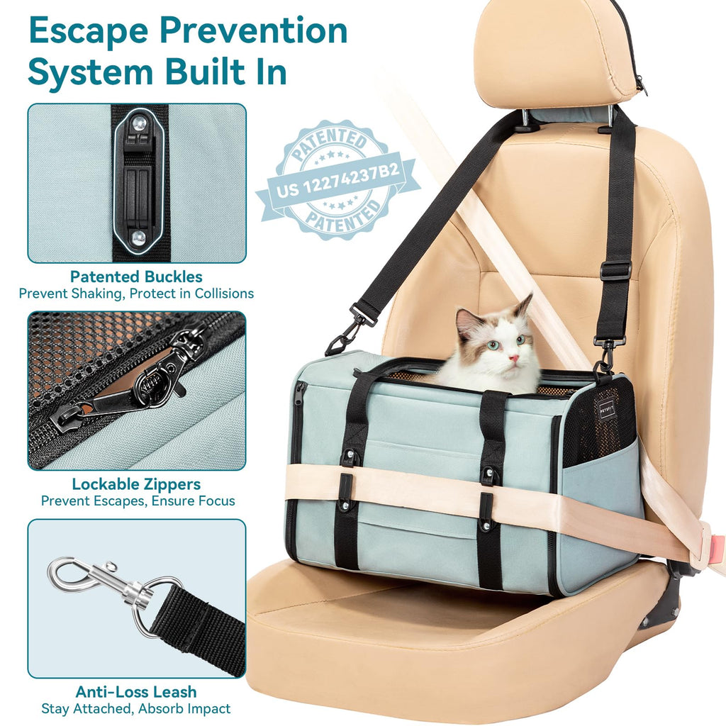 PETSFIT Cat Carrier Soft with Patented Safety Buckles, Safe for Car Travel