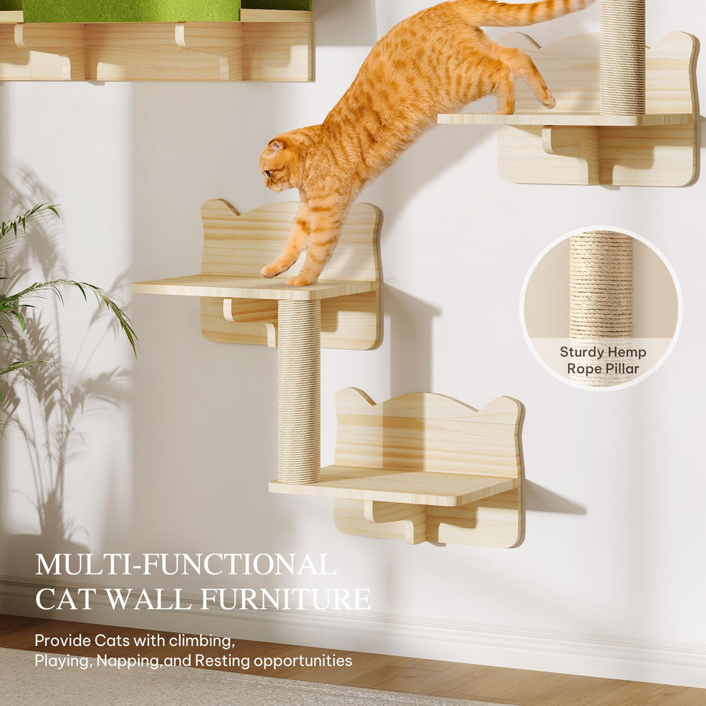 Homiflex Cat Wall Shelves Set, 7-in-1 Cat Wall Furniture with Tunnel