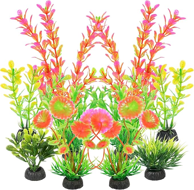 AQUANEAT Artificial Fish Tank Plants, Plastic Aquarium Decorations, 10pcs