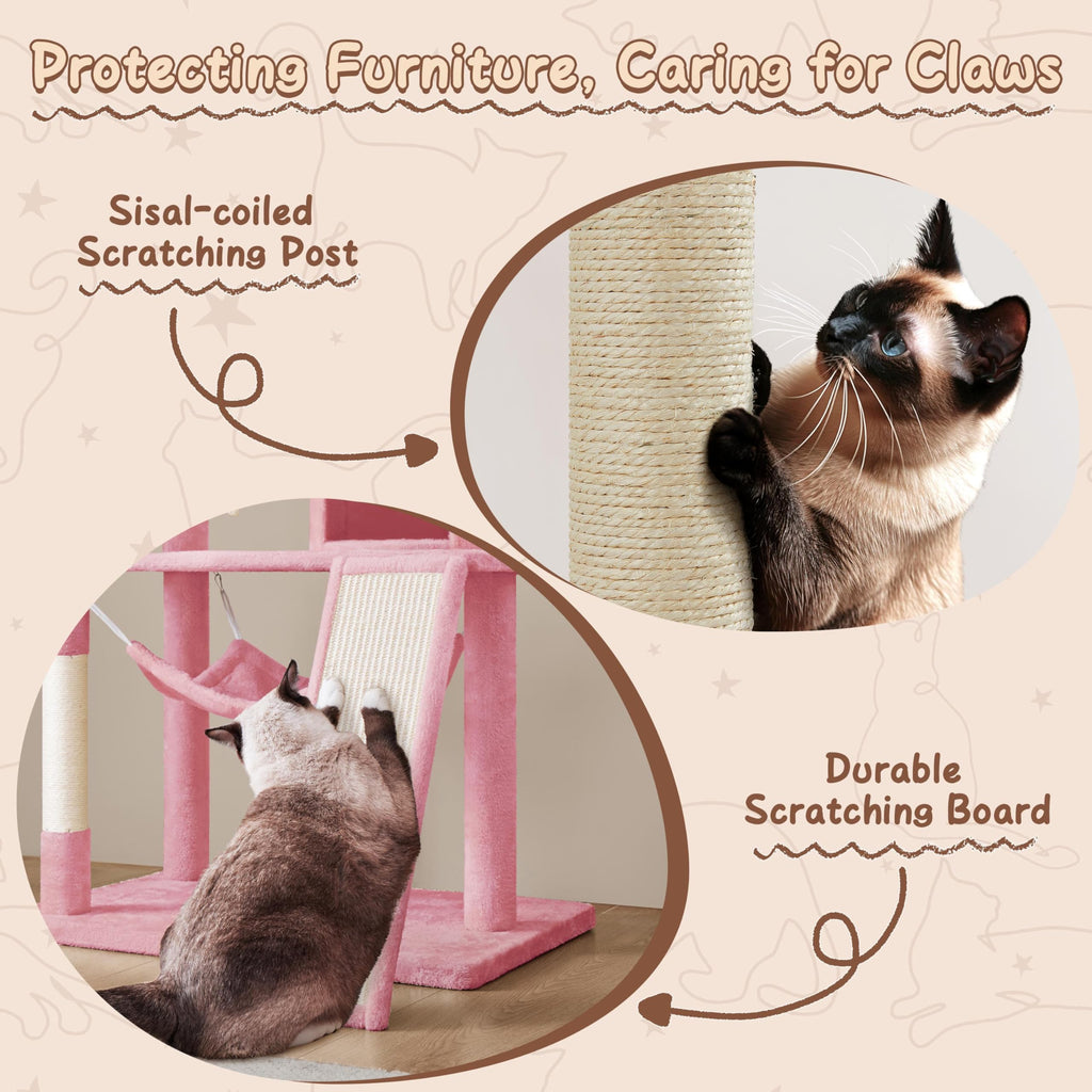 Yaheetech 63.5″ H Cat Tree, Multi Level Cat Tree Condo with Basket Hammock Scratching Post, Cat Furniture for Indoor Cats