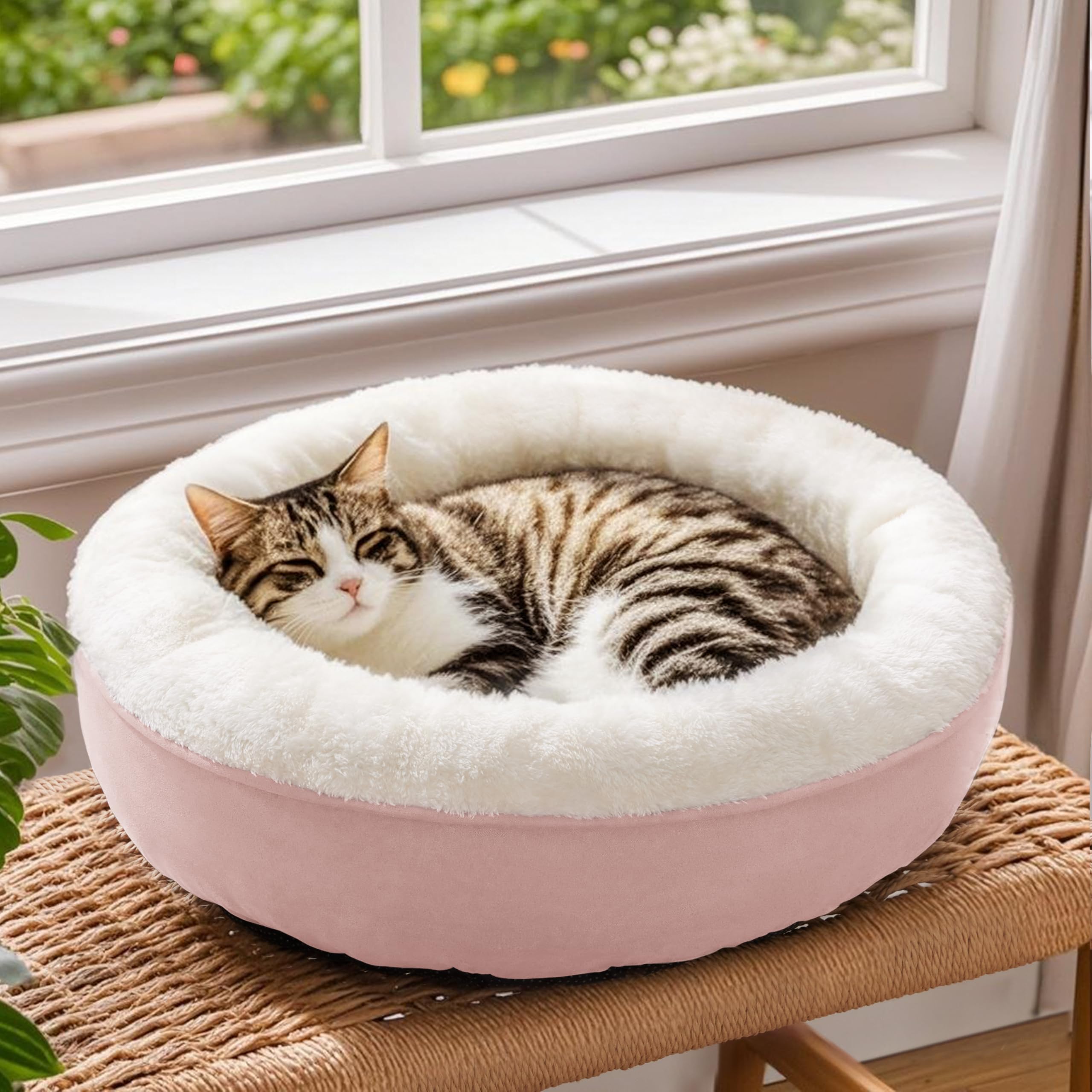 Love's cabin Round Donut Cat and Dog Cushion Bed, 20in Pet Bed for Cats or Small Dogs, Anti-Slip & Water-Resistant Bottom, Super Soft Durable Fabric Pet Beds, Washable Luxury Cat & Dog Bed Pink