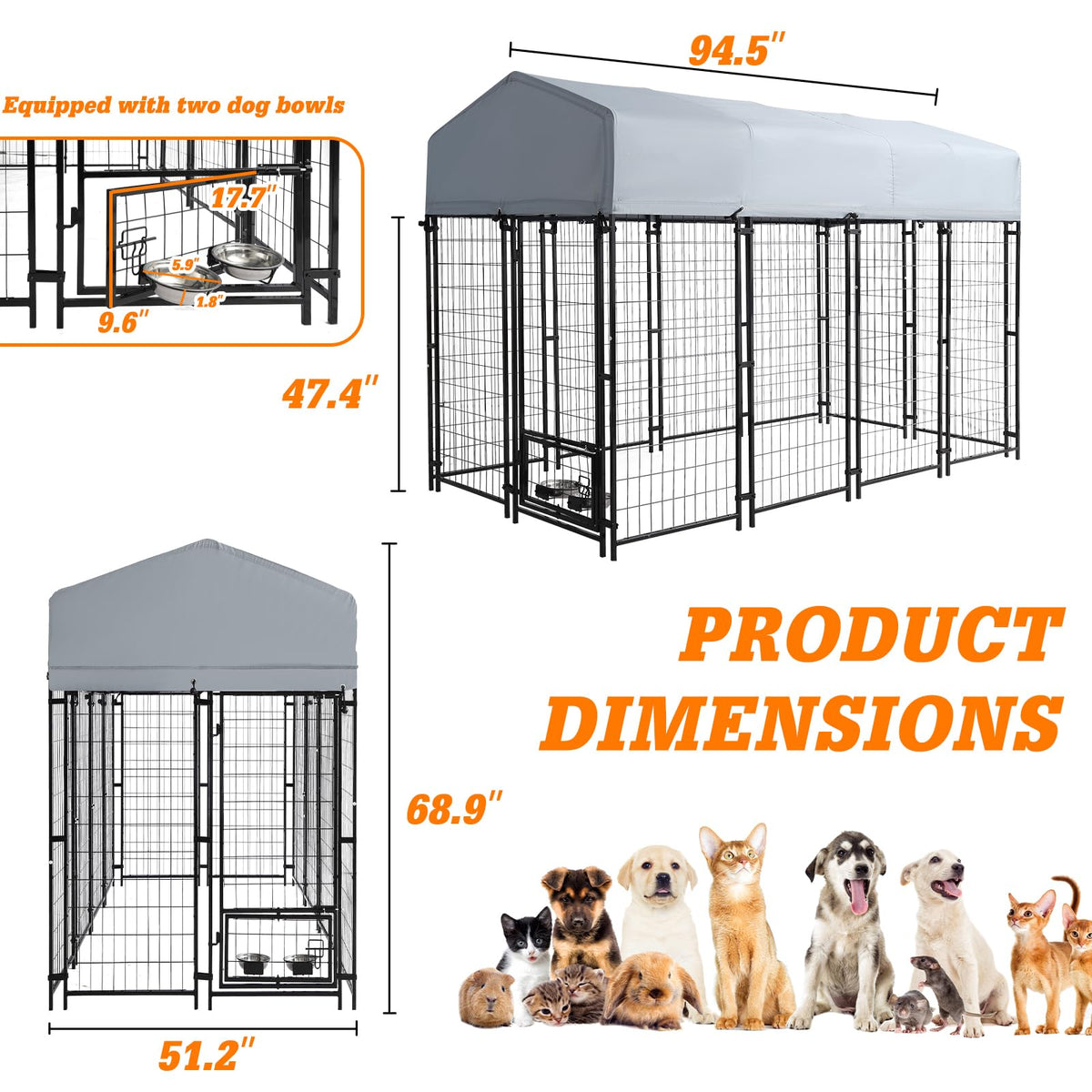 Dephet 8x4x6 FT Outdoor Large Dog Kennel with Waterproof Roof, Dog Playpen