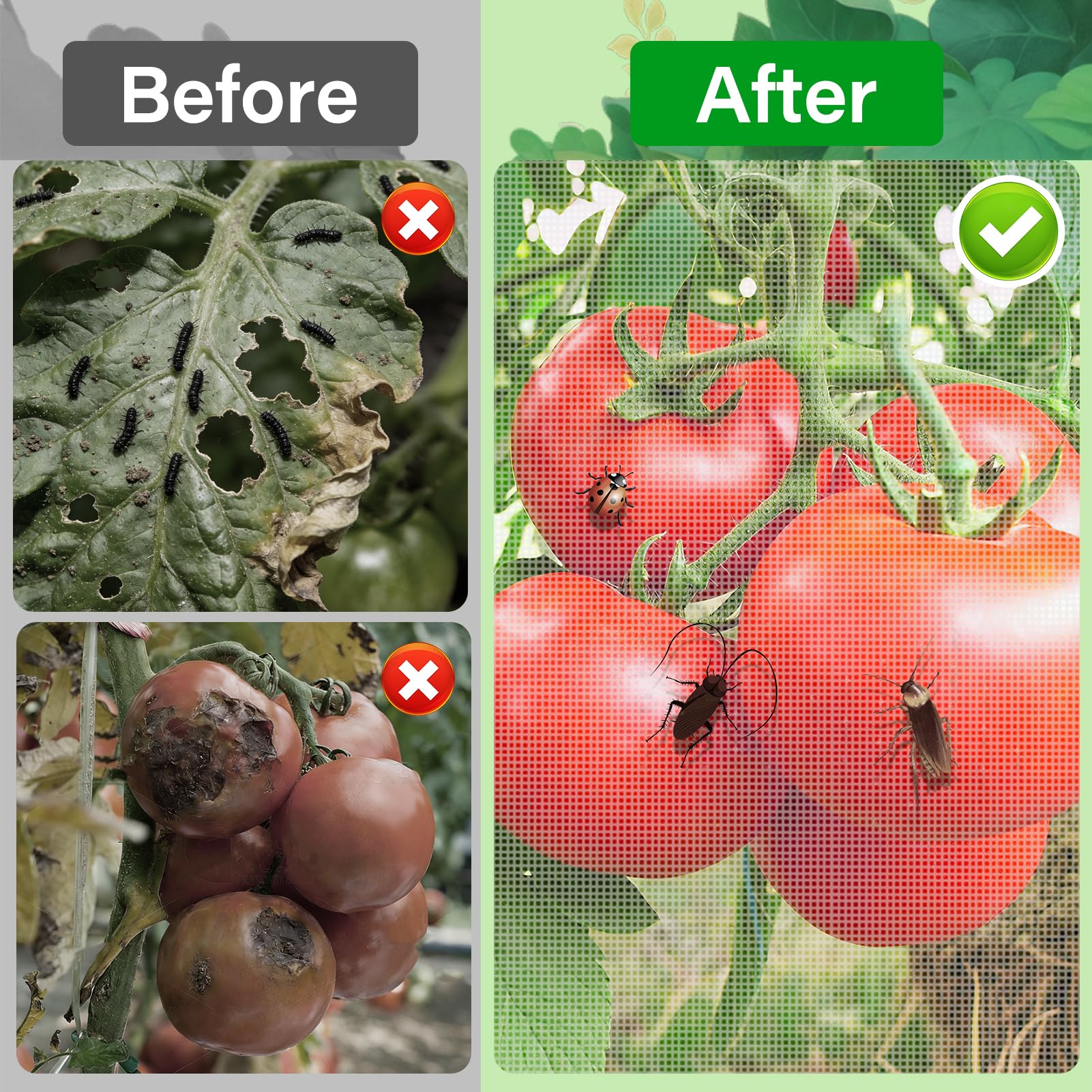 3 Pack Garden Bird Netting Plant Cover for Square Tomato Cage,14.6"x14.6"x51.2" Insect Bird Barrier Tomato Cage Net with Zipper Drawstring,Tomato Trellis Netting Protection Cover for Protecting Plants