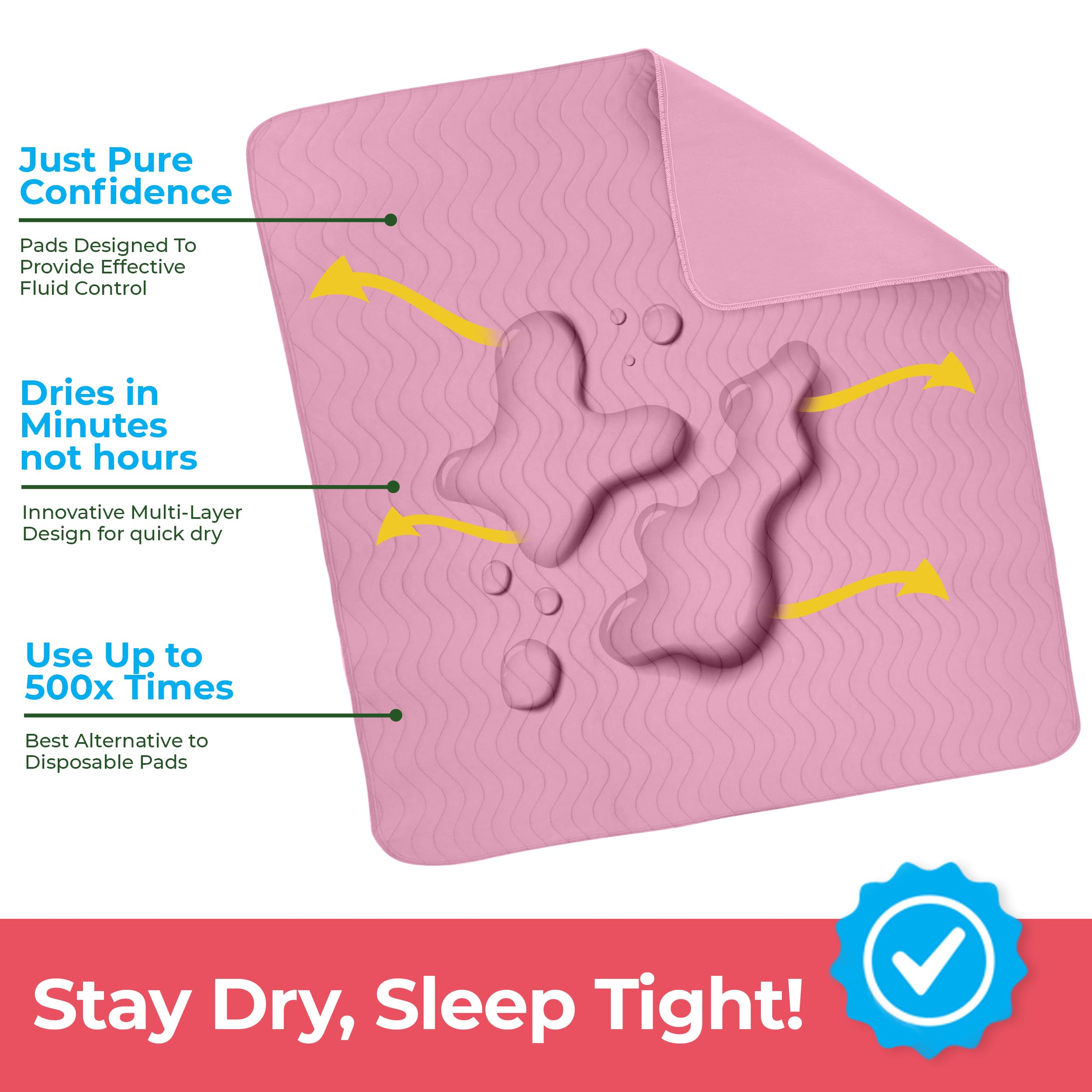 4 Pack Waterproof Reusable Heavy Absorbency Incontinence Bed Pads 34"x52"