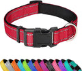 PWOD Reflective Dog Collar, Adjustable Soft Neoprene Padded Nylon Pet Collars with Buckle for Large Dogs, Red,L