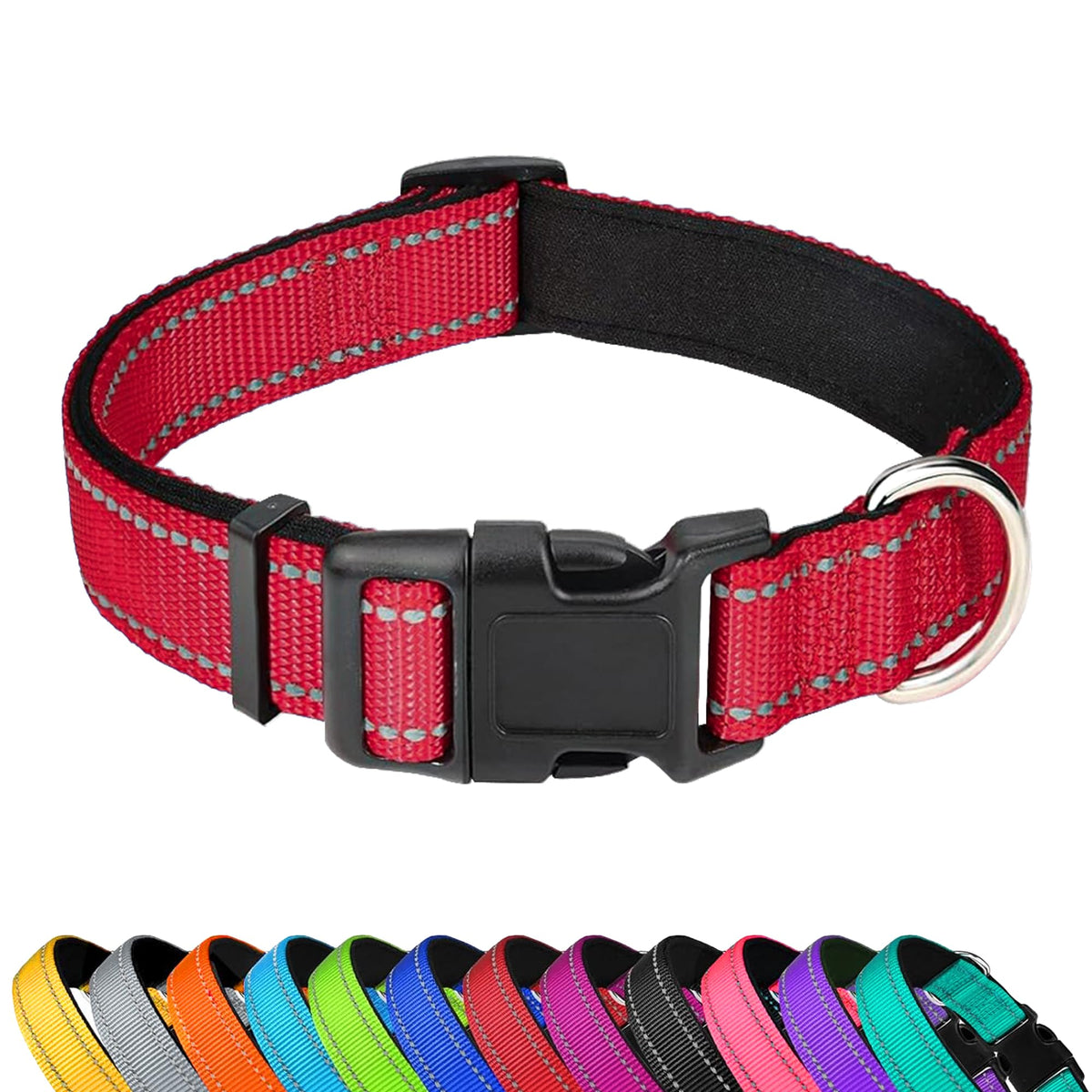 PWOD Reflective Dog Collar, Adjustable Soft Neoprene Padded,Light Pink,S