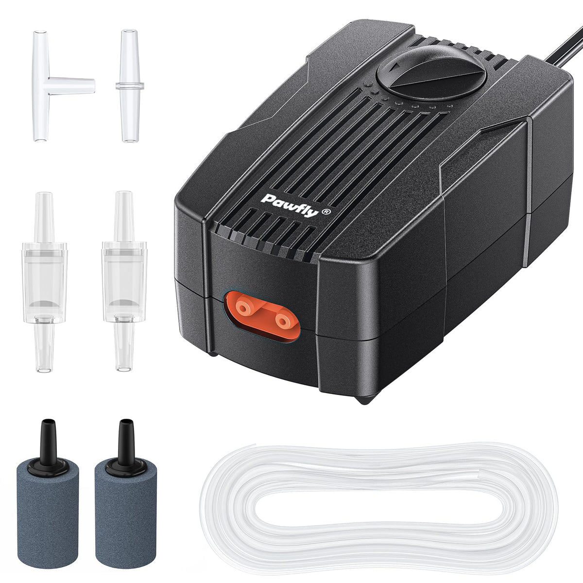 Pawfly Aquarium Air Pump 70 GPH Fish Tank Oxygen Pump for 60-120 Gallon Fish Tanks Buckets Dual Outlet Adjustable Ultra Quiet Aerator Pump with Airline Tubing Air Stones Connectors and Check Valves