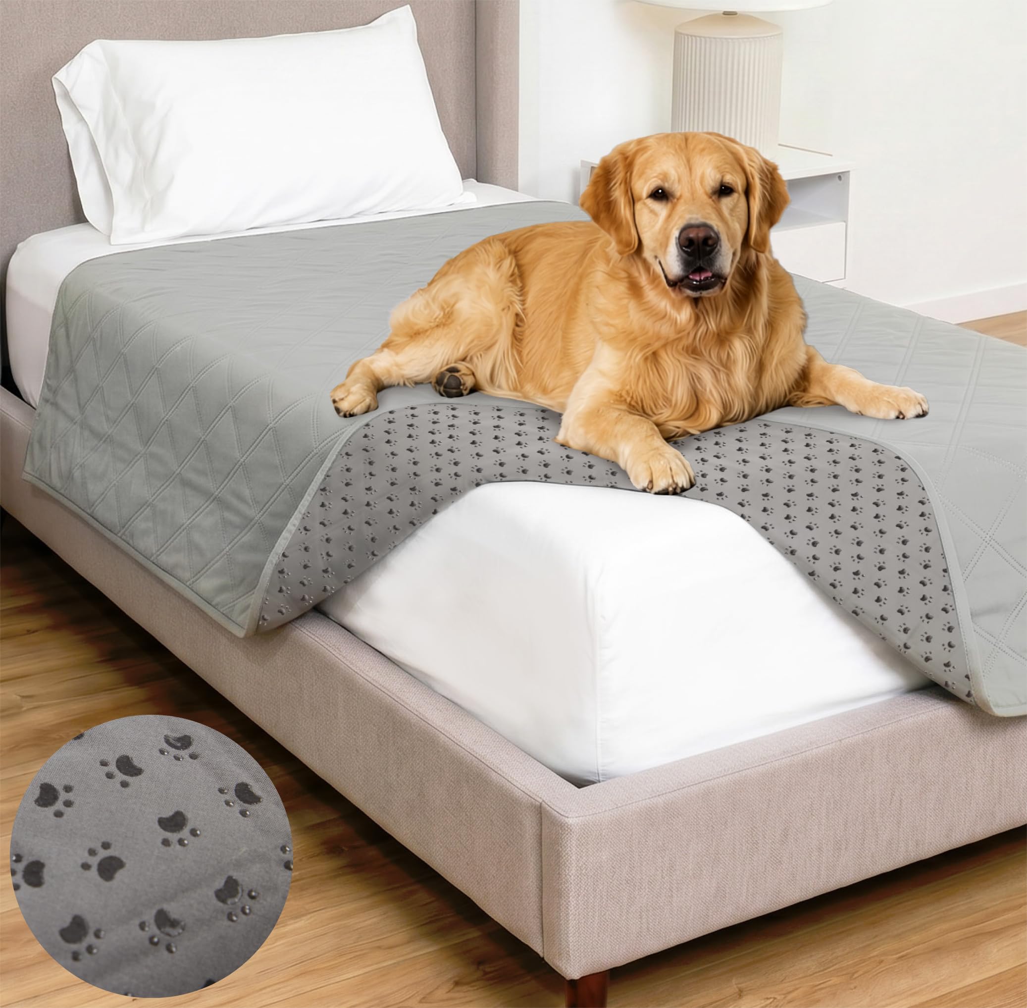 GORILLA GRIP® Waterproof Dog Blanket, 82x52, Leakproof Couch Cover for Dogs, Silicone Grip Backing, Protects Sofa, Sectional, Bed, Crate, Car & RV, Tear-Resistant Washable Pet Blanket Light Gray