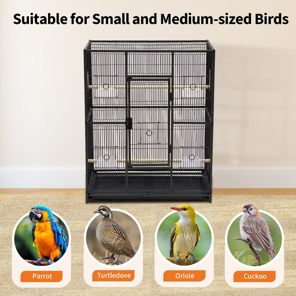 GarveeHome 62.6" H Large Bird Cage, Bird Cage with Rolling Storage Stands, Feed Bowls, Wide Tall Parrot Cage for Parakeets, Conures, Cockatiel, Cockatoo