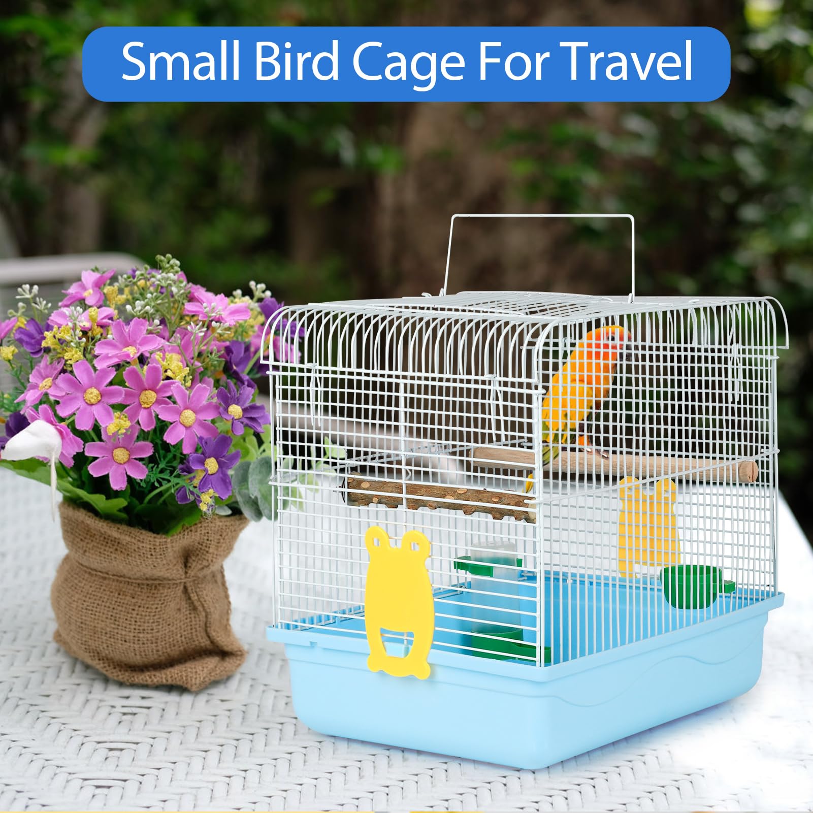 Small Bird Cage for Travel, Parrot Carrier with Handle 9.5"L x 12"W x 12"H