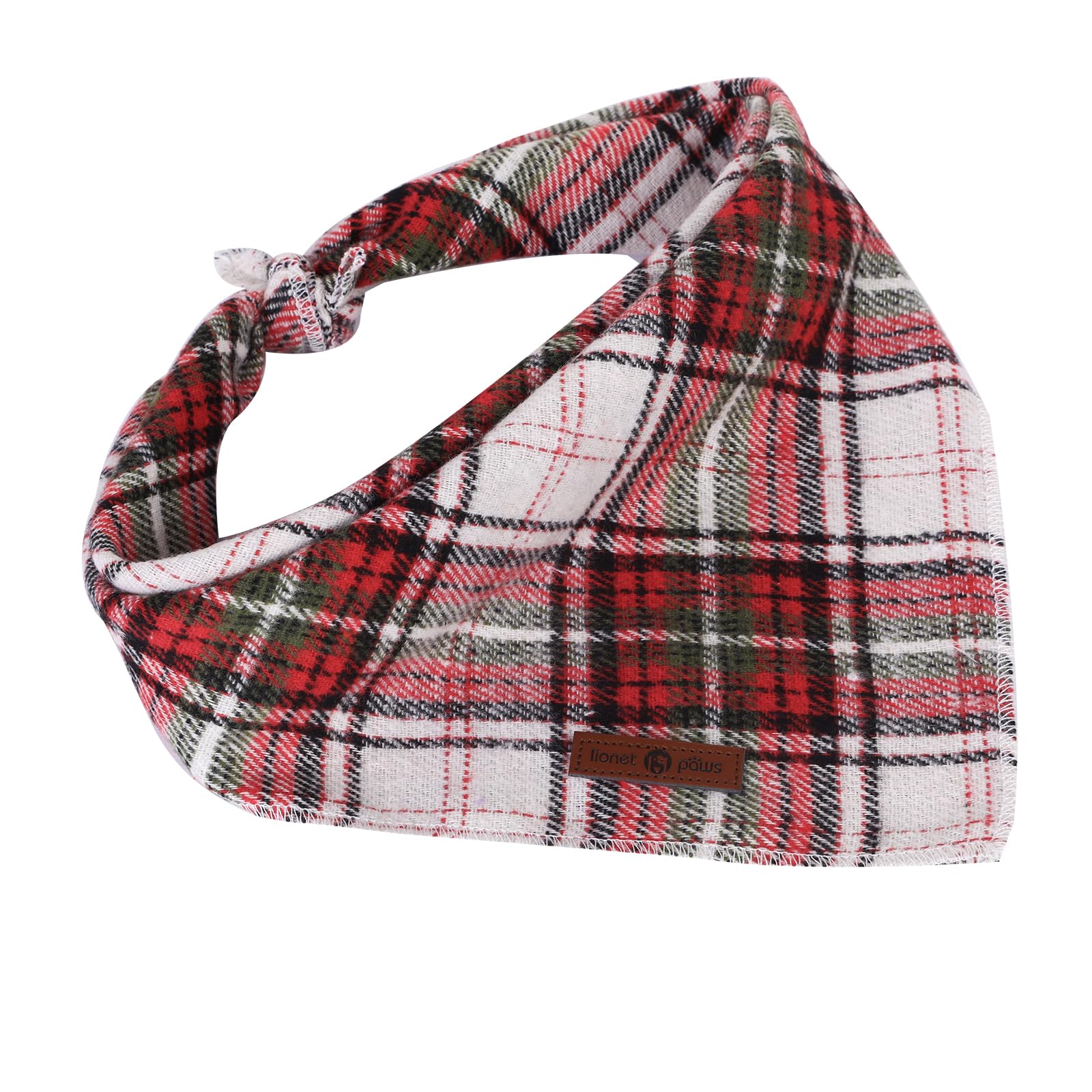 Lionet Paws Christmas Dog Bandana Washable Cotton Handkerchief Scarf Triangle Red Green Plaid Grey Dog Bandanas for Small Medium Large Dogs Girl Boy
