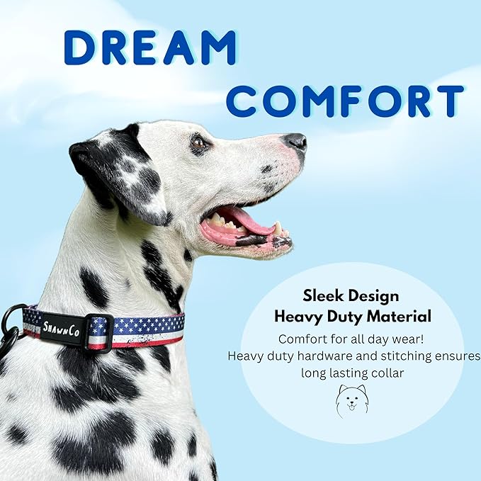 ShawnCo Dream Walk Dog Collar- Premium, Adjustable and Comfortable Pet Collar for Small, Medium, Large and Extra Large Dogs (USA Flag,M)