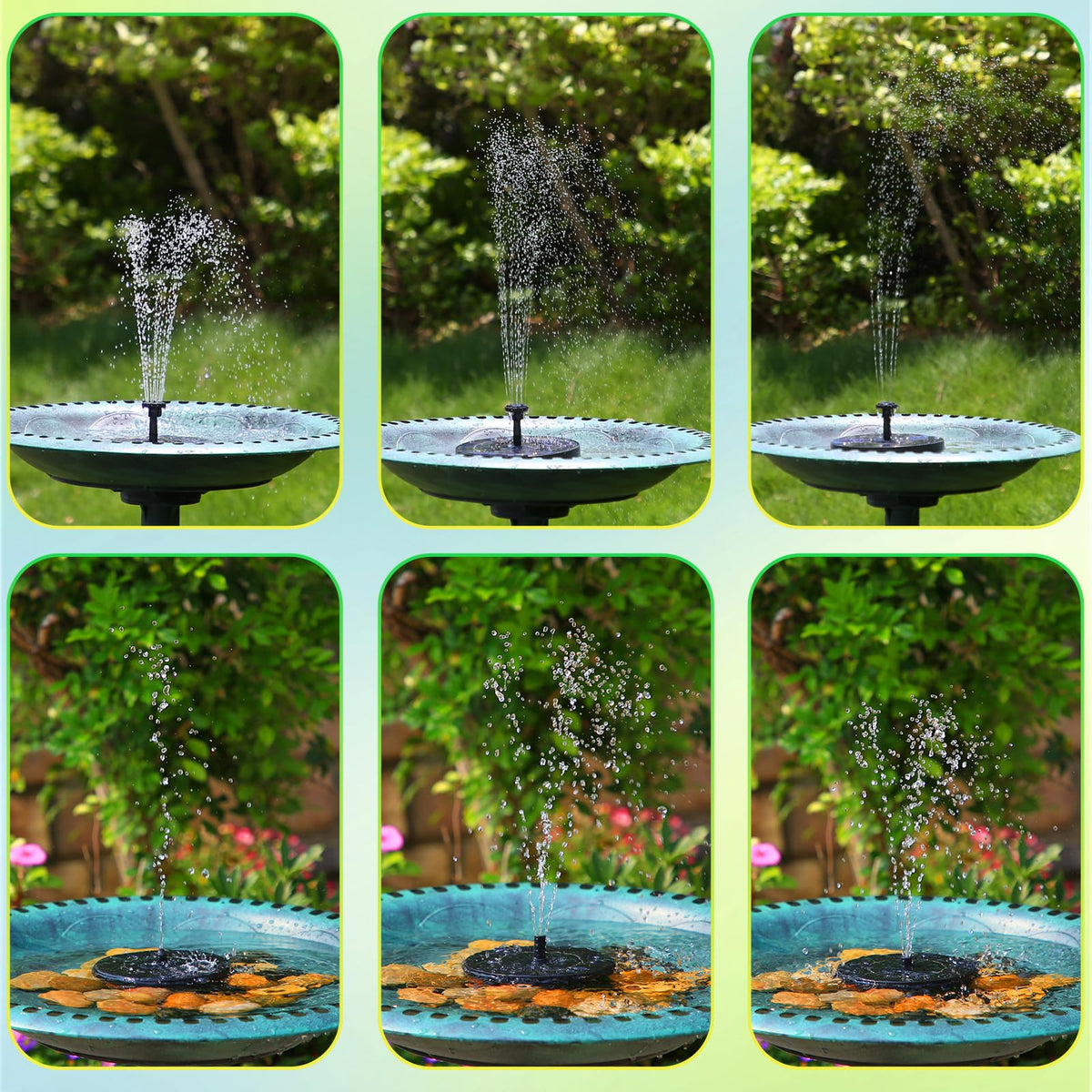 AMZtime Solar Fountain, Upgraded Solar Bird Bath Fountains with 6 Nozzles