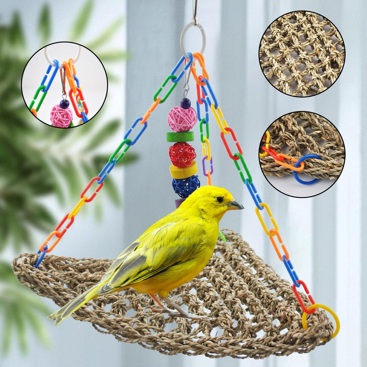 Large Birds Seagrass Mat 16"x12.2"x13.4" Triangle Cockatiel Seagrass Swing