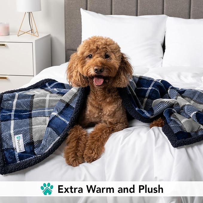 PetAmi Dog Blanket for Medium Small Pet Cat Puppie, 60x40, Plaid Navy Blue