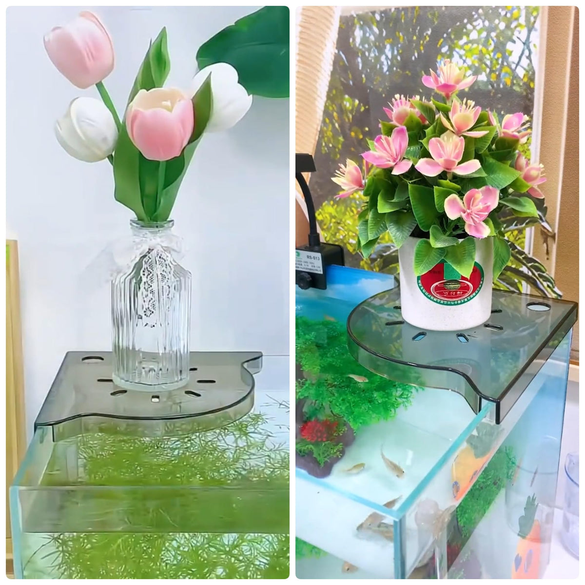 BEVINKATE Aquarium Plant Holder for Rimless Tanks, 2 Pack Corner Shelf