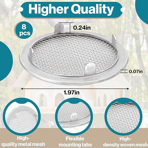 8-Pack 2" Circular Vent Covers, Steel Mesh Screen,Circular Screen with Tab Fasteners for Pet Cages (Reptiles/Birds) and Storage Shelves, Home, Garage & Industrial Airflow