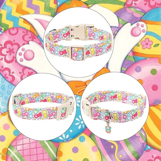 Babole Pet Easter Dog Collar for Puppy Small Dogs - Colorful Bunny Print Easter Collar for Male Female Dogs, Lightweight Adjustable Spring Holiaday Dog Collars with Quick Release Buckle XS
