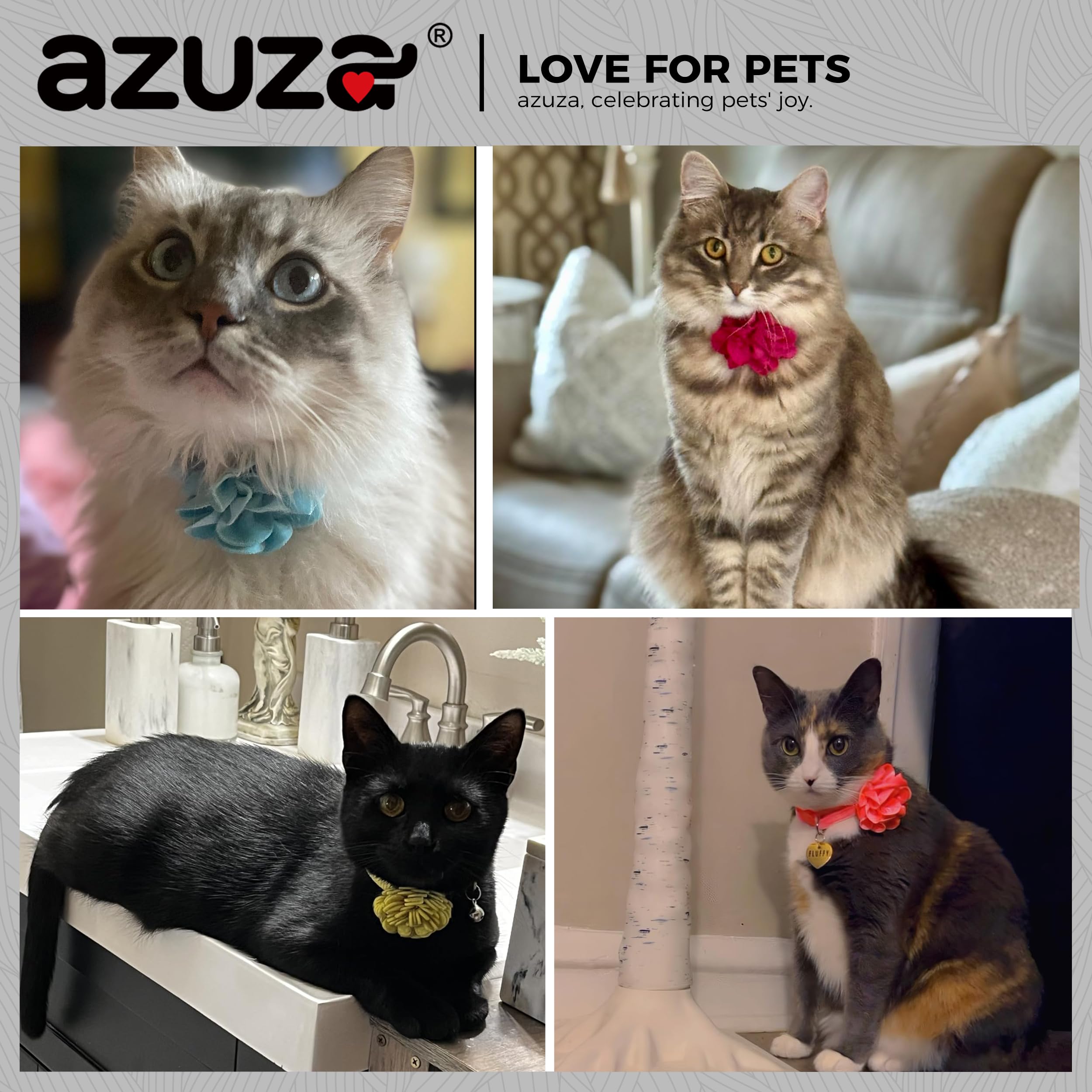 azuza 2 Pack Breakaway Cat Collars with Bells, Velvet Floral Cat Collar