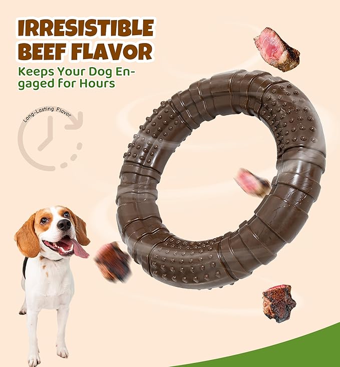 IPTPAS Tough Dog Chew Toy for Aggressive Chewers, Indestructible Beef Flavor Nylon Bone, Durable Dental Toy for Teeth Cleaning & Anxiety Relief, for Small Medium Large Dogs, Keep Them Busy (Brown-O)