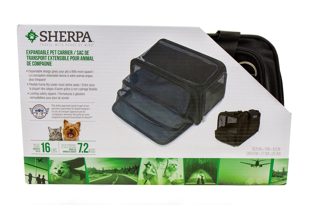 Sherpa Expandable Travel Pet Carrier, Airline Approved & Guaranteed On Board - Black, Medium