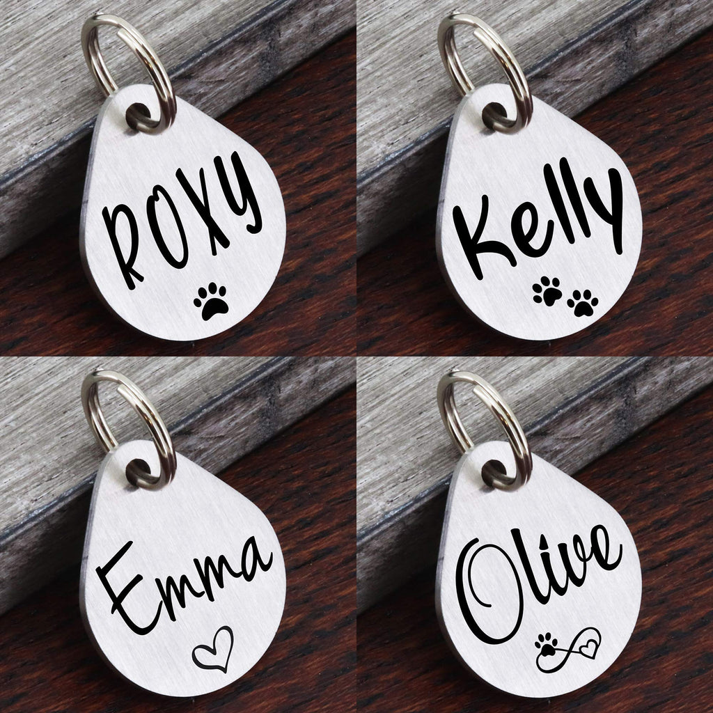 Ultra Joys Dog ID Tag, Custom Dog Tag Personalized Cat Tag, Pet ID Tag, Brushed Stainless Steel Teardrop Dog Tag Silver Large