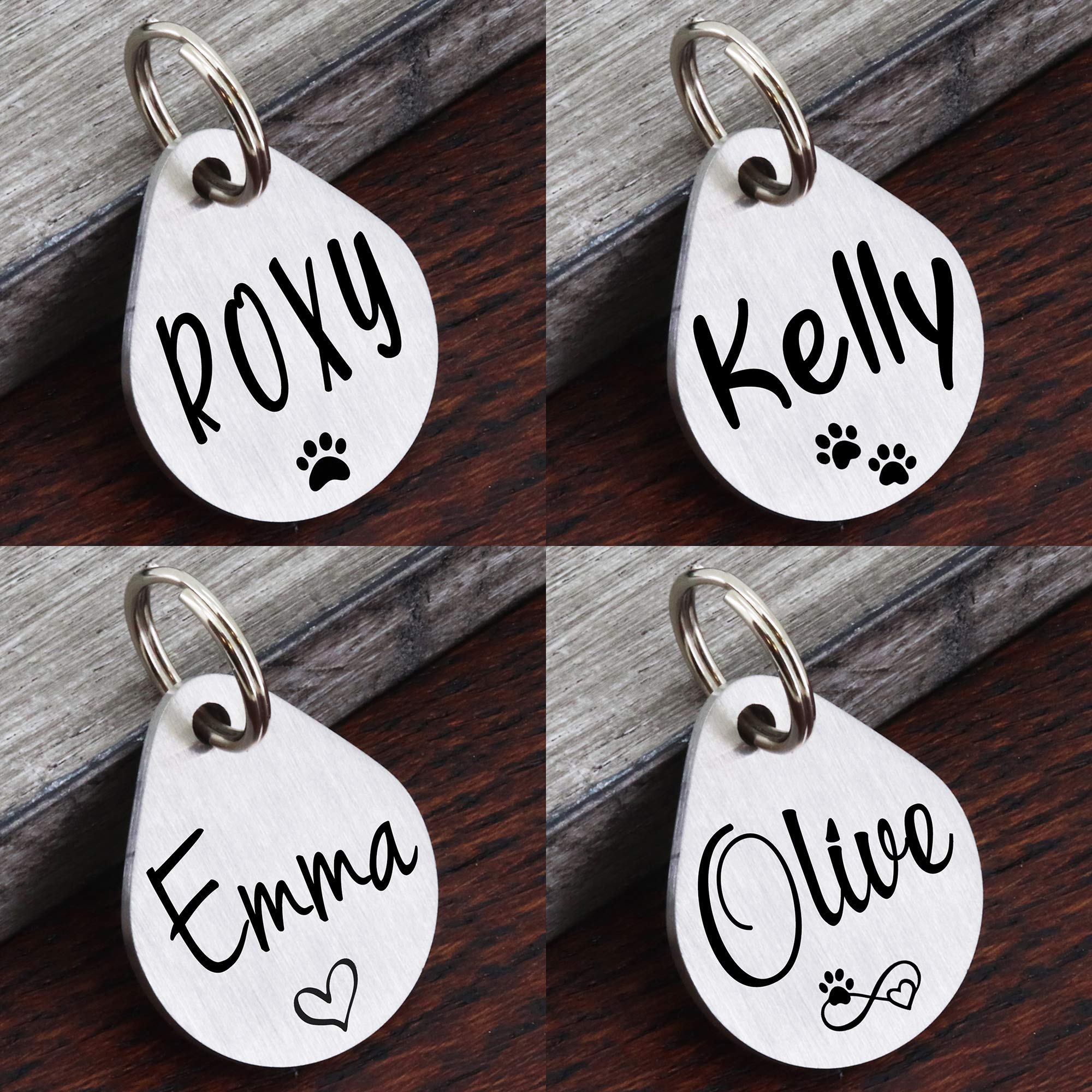 Ultra Joys Dog ID Tag, Custom Dog Tag Personalized Cat Tag, Pet ID Tag, Brushed Stainless Steel Teardrop Dog Tag Silver Large