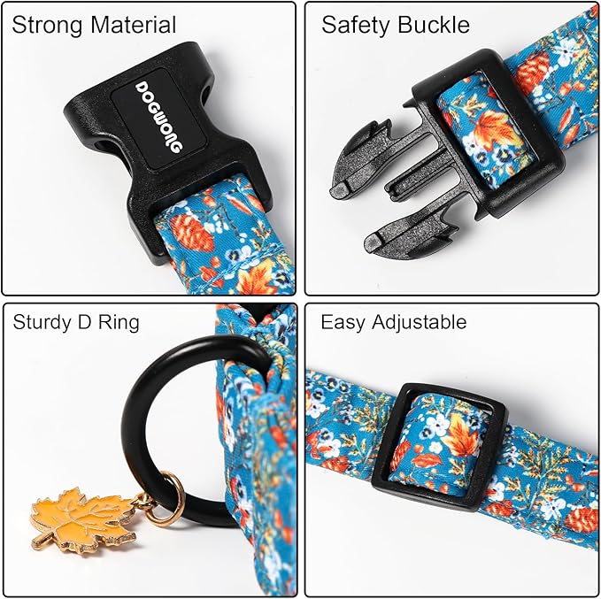 DOGWONG Fall Maple Dog Collar- Cute Classic Fall Autumn Flower Dog Collars Adjustable Fall Dog Collar for Small Medium Large Dogs L