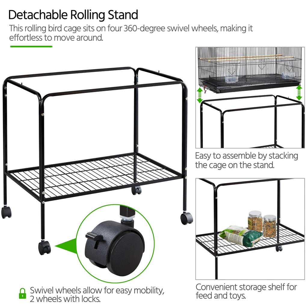 Yaheetech 47-inch Rolling Breeding Flight Bird Cages for Parakeets Budgies Finches Cockatiels Conures Lovebirds Canaries Parrots w/Detachable Stand, Black