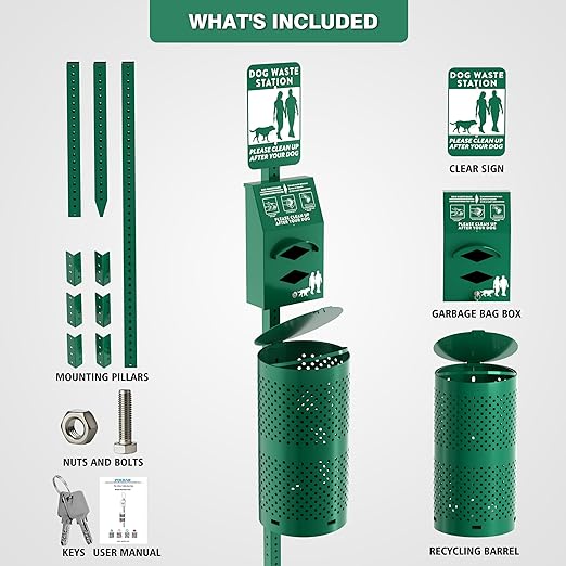POCHAR Rust-Proof Aluminum Outdoor Dog Waste Disposal Station for Pet Parks