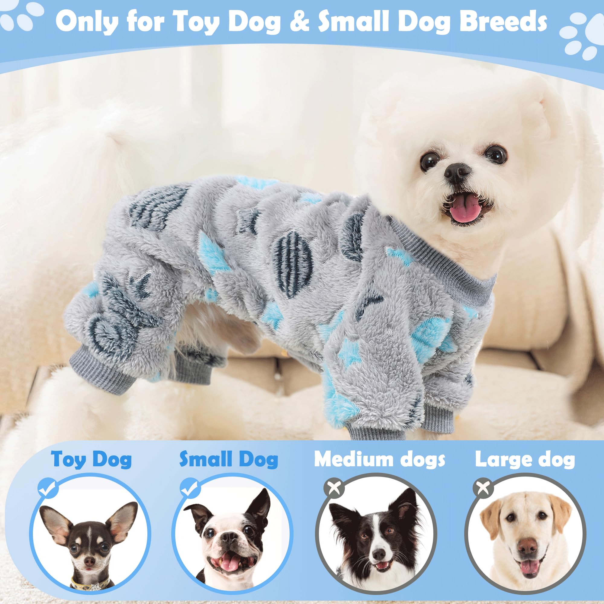 Fleece Dog Pajamas for Small Dogs Boy Warm Winter Dog Clothes Pjs Cute Extra Small Dogs Sweaters 4 Legs Puppy Jumpsuit Soft Puppy Onesies Pet Apparel Outfits for Chihuahua Yorkie Cat, Grey, XS