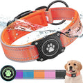 Airtag Dog Collar with Waterproof Air Tag Holder, Luminous Reflective, Soft Padded, Adjustable Nylon Pet Collar for Small Medium Large Heavy Duty Dogs,Orange, M