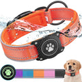 OKVSKO Airtag Dog Collar with Waterproof Air Tag Holder, Luminous Reflective, Soft Padded, Adjustable Nylon Pet Collar for Small Medium Large Heavy Duty Dogs,Orange, M