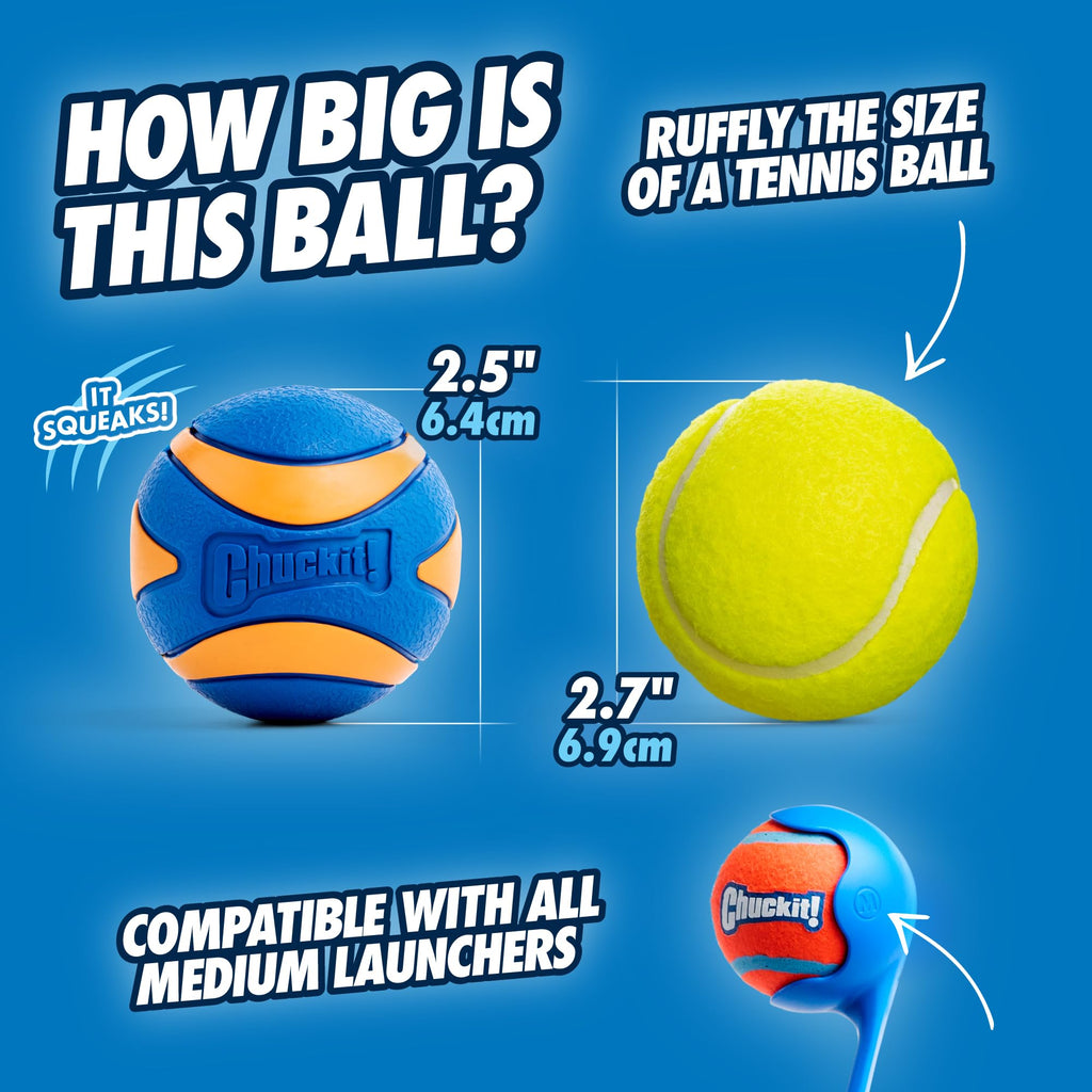Chuckit! Ultra Ball Dog Toy - Medium Bouncy Fetch Balls for Dogs 20-60 lbs - Made from Durable Rubber - Floating Water Pet Toys - Size Medium - 2.5-inch Diameter - Pack of 4